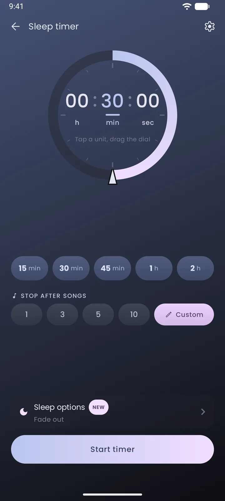The sleep timer dial